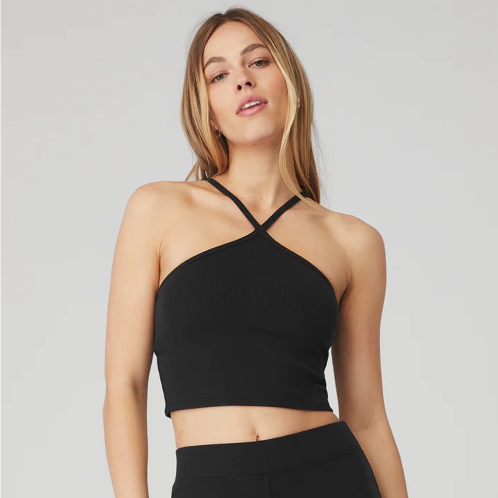 Alo Yoga Goddess Ribbed Cross Crop Top